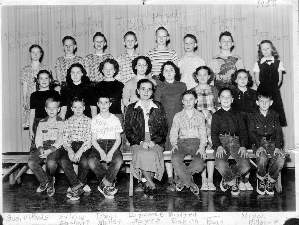 Grace Zeverly's class, 1950 at the Moro School, Moro, Oregon