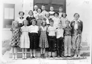 Grace Zeverly's class, 1949 at the Moro School, Moro, Oregon