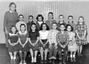 Grace Zeverly's class, 1956-57 at the Wasco Grade School, Wasco, Oregon