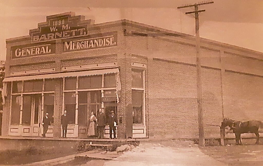 Photo of the W.M. Barnett, General Merchandise building in Wasco, Oregon. image from the Wasco, Oregon Centennial Calendar. 