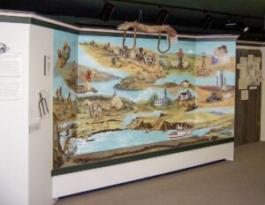The Oregon Trails, Rails and Roads in Sherma County exhibit mural. Photo by Cameron Kaseberg.