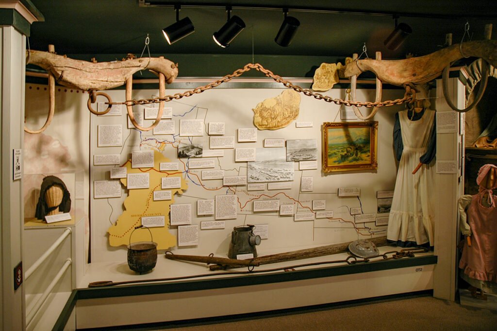 The Oregon Trails, Rails and Roads in Sherma County exhibit - The Oregon Trail map. Photo by Cameron Kaseberg.