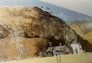 Detail - Country landscape by Nancy von Borstel and Cameron Kaseberg on the wall outside the cafeteria at Sherman Union High School, 1979. Photo by Cameron Kaseberg.