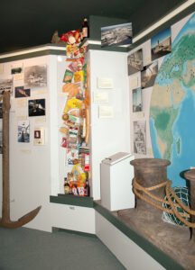 A sculpture of foods made with wheat, created by exhibit designer Cameron Kaseberg and Rosalind Laknas, illustes teh wide variety of produces made with soft white winter wheat. Photo by Cameron Kaseberg.