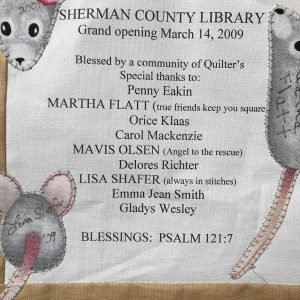 Photo of quilt detail for library grand opening