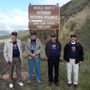 Photo of veterans at the dedication of the Army Camp Rufus sign on Highway 97 near Biggs in 2012.