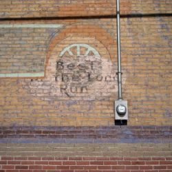 Photo detail of &ldquo;Best in the Long Run&rdquo; on Crosfield building in Wasco, Oregon.