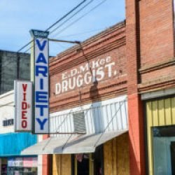 Photo of the E.D. McKee, Druggist hand painted signage.